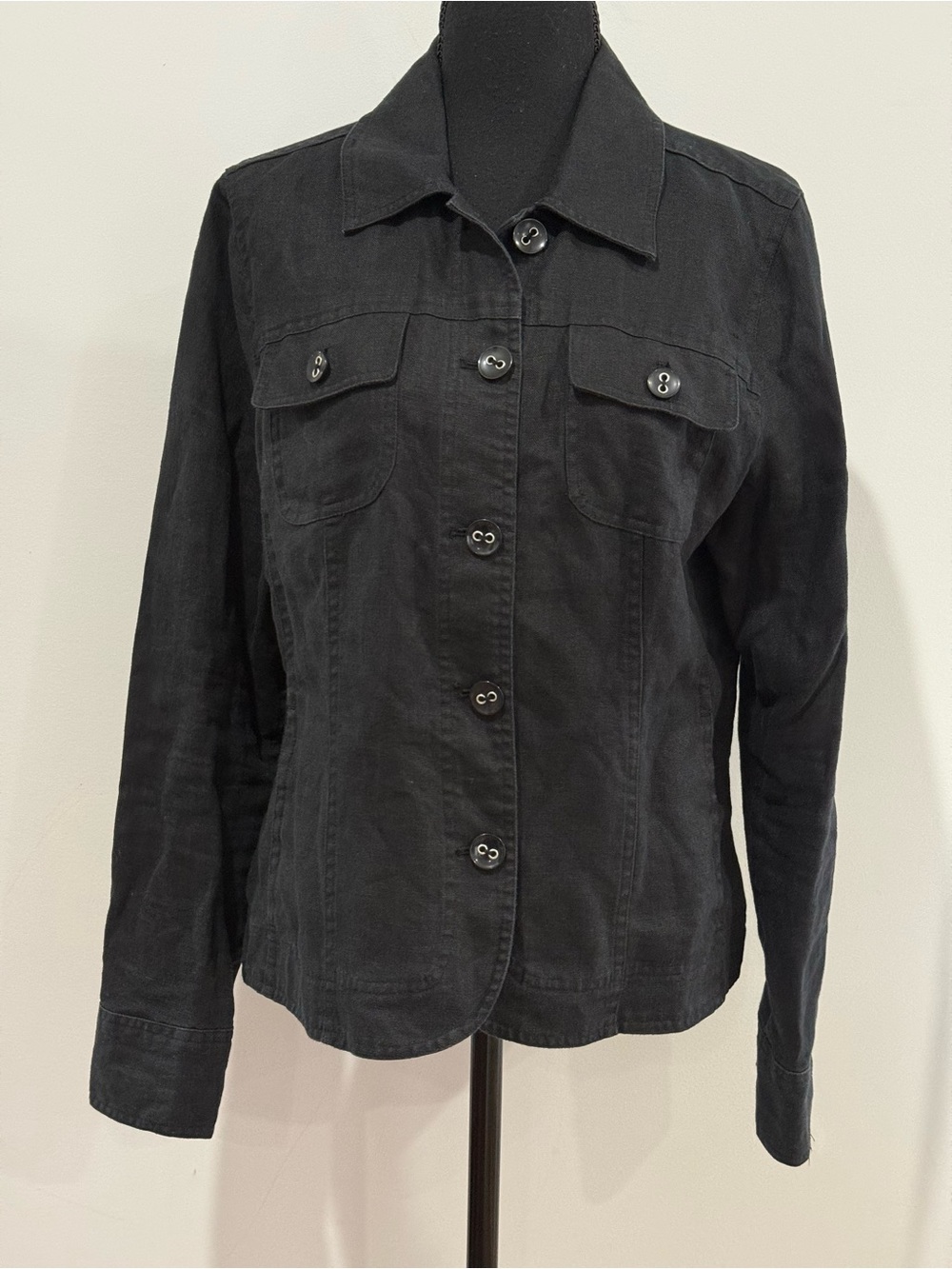 Charter Club L Linen Black Women’s Button-Front Shirt 192